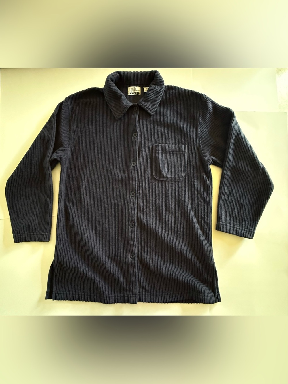 VTG 90's Paul Harris Design Sport Corduroy Shirt Jacket Dark Navy Blue Shacket